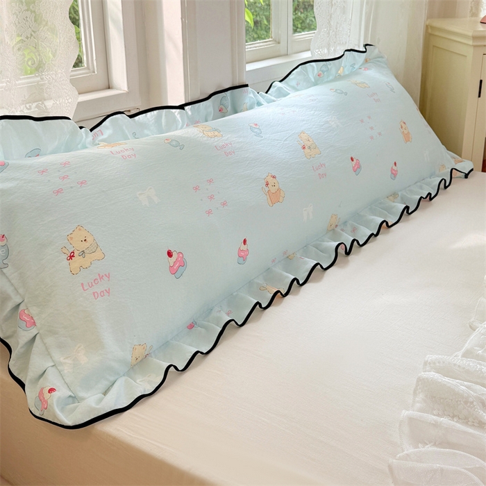 91家纺网 家纺一手货源 找家纺 梦舒羽 2025新款云感双层纱双人花边枕套情侣双人1.5m枕芯套1.8床枕头套 甜心小狗