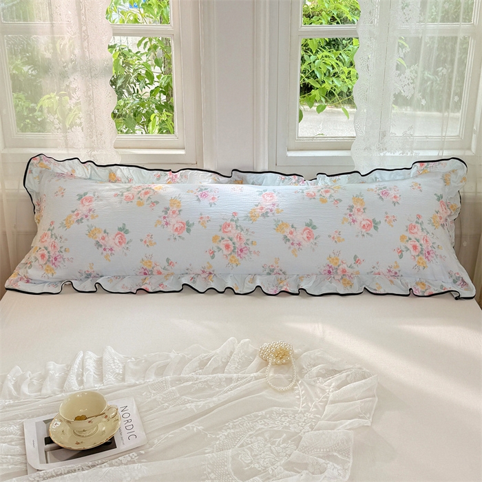 91家纺网 家纺一手货源 找家纺 梦舒羽 2025新款云感双层纱双人花边枕套情侣双人1.5m枕芯套1.8床枕头套 繁花入梦