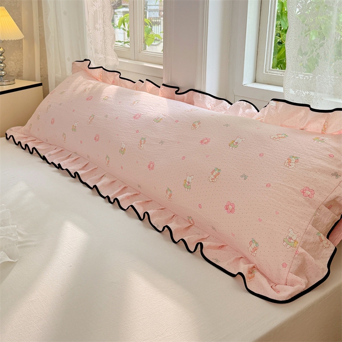 91家纺网 家纺一手货源 找家纺 （总）梦舒羽 2025新款云感双层纱双人花边枕套情侣双人1.5m枕芯套1.8床枕头套