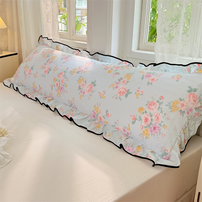 梦舒羽 2025新款云感双层纱双人花边枕套情侣双人1.5m枕芯套1.8床枕头套 繁花入梦