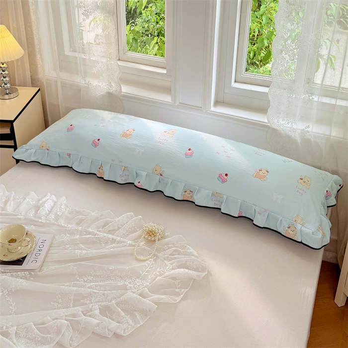 91家纺网 家纺一手货源 找家纺 梦舒羽 2025新款云感双层纱双人花边枕套情侣双人1.5m枕芯套1.8床枕头套 甜心小狗