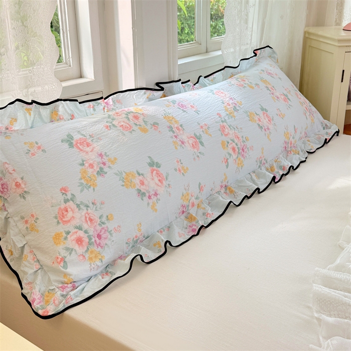 91家纺网 家纺一手货源 找家纺 梦舒羽 2025新款云感双层纱双人花边枕套情侣双人1.5m枕芯套1.8床枕头套 繁花入梦