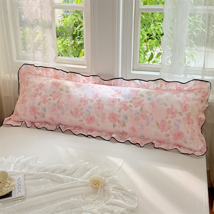 91家纺网 家纺一手货源 找家纺 梦舒羽 2025新款云感双层纱双人花边枕套情侣双人1.5m枕芯套1.8床枕头套 倾城之恋