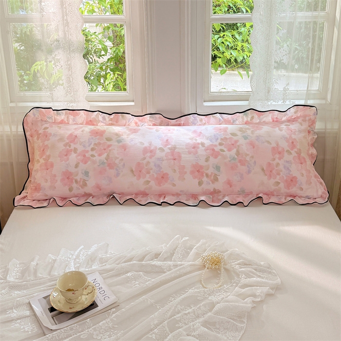 91家纺网 家纺一手货源 找家纺 梦舒羽 2025新款云感双层纱双人花边枕套情侣双人1.5m枕芯套1.8床枕头套 倾城之恋