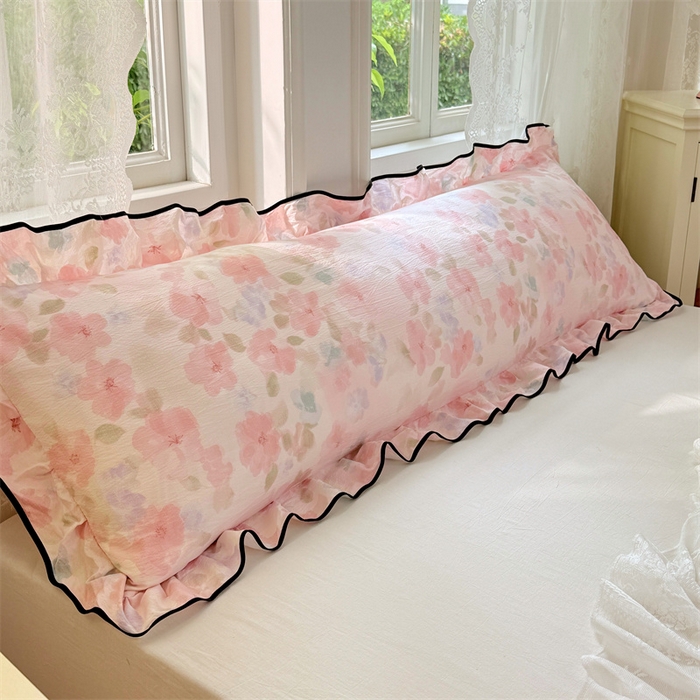 91家纺网 家纺一手货源 找家纺 梦舒羽 2025新款云感双层纱双人花边枕套情侣双人1.5m枕芯套1.8床枕头套 倾城之恋