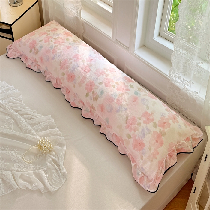 91家纺网 家纺一手货源 找家纺 梦舒羽 2025新款云感双层纱双人花边枕套情侣双人1.5m枕芯套1.8床枕头套 倾城之恋