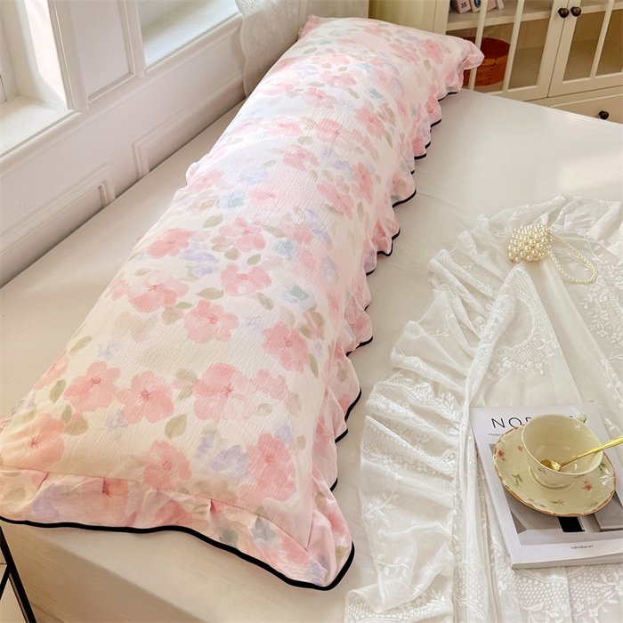 91家纺网 家纺一手货源 找家纺 梦舒羽 2025新款云感双层纱双人花边枕套情侣双人1.5m枕芯套1.8床枕头套 倾城之恋