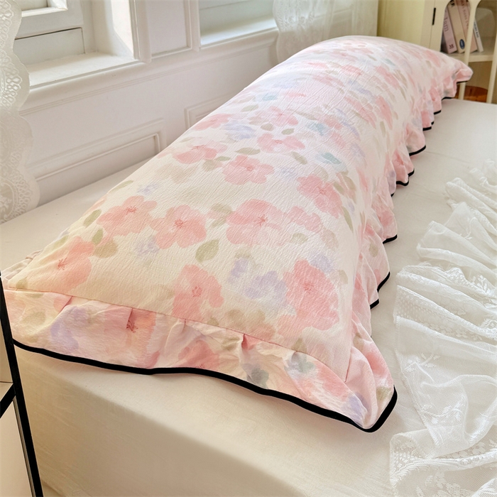 91家纺网 家纺一手货源 找家纺 梦舒羽 2025新款云感双层纱双人花边枕套情侣双人1.5m枕芯套1.8床枕头套 倾城之恋