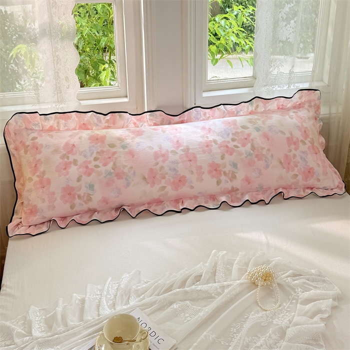 91家纺网 家纺一手货源 找家纺 梦舒羽 2025新款云感双层纱双人花边枕套情侣双人1.5m枕芯套1.8床枕头套 倾城之恋