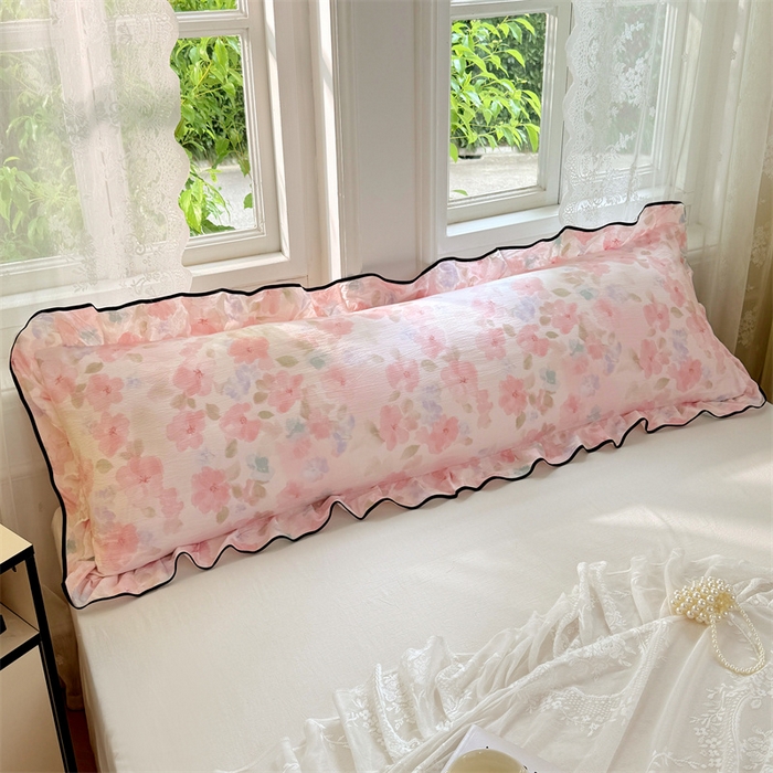 91家纺网 家纺一手货源 找家纺 梦舒羽 2025新款云感双层纱双人花边枕套情侣双人1.5m枕芯套1.8床枕头套 倾城之恋