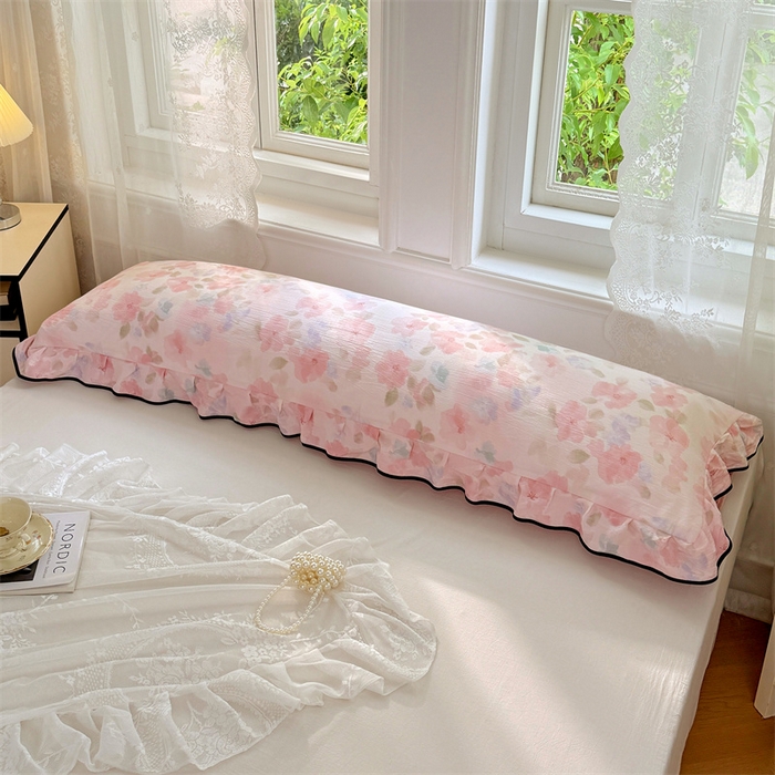 91家纺网 家纺一手货源 找家纺 梦舒羽 2025新款云感双层纱双人花边枕套情侣双人1.5m枕芯套1.8床枕头套 倾城之恋