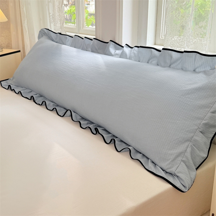 梦舒羽 2025新款云感双层纱双人花边枕套情侣双人1.5m枕芯套1.8床枕头套 夏日蓝