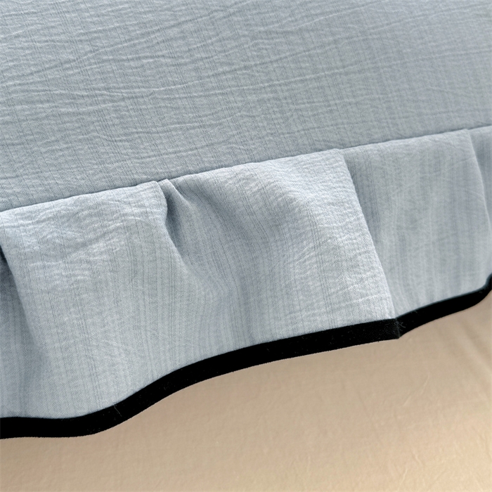 91家纺网 家纺一手货源 找家纺 梦舒羽 2025新款云感双层纱双人花边枕套情侣双人1.5m枕芯套1.8床枕头套 夏日蓝