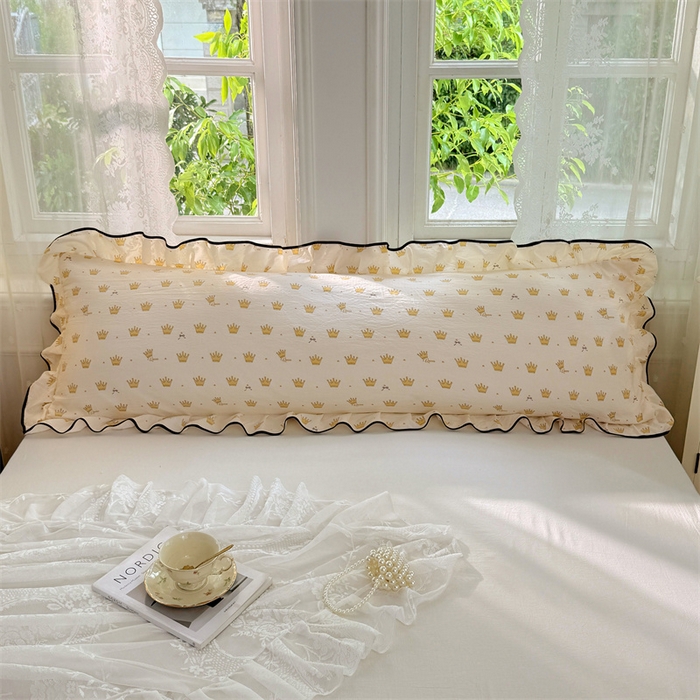 91家纺网 家纺一手货源 找家纺 梦舒羽 2025新款云感双层纱双人花边枕套情侣双人1.5m枕芯套1.8床枕头套 小皇冠