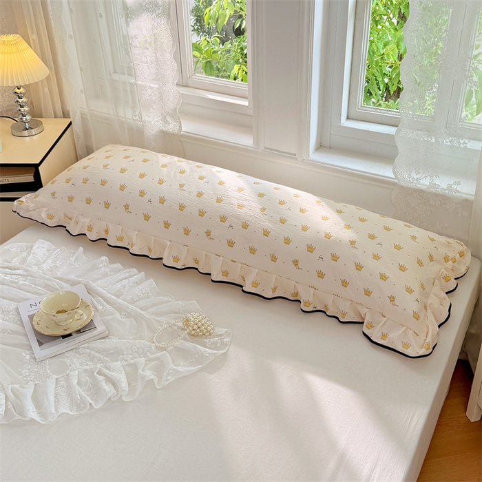 91家纺网 家纺一手货源 找家纺 梦舒羽 2025新款云感双层纱双人花边枕套情侣双人1.5m枕芯套1.8床枕头套 小皇冠