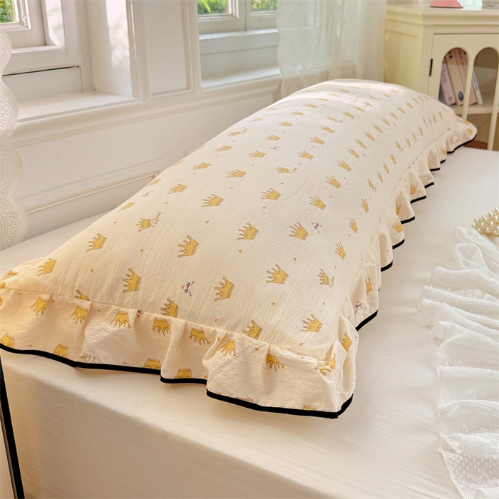 91家纺网 家纺一手货源 找家纺 梦舒羽 2025新款云感双层纱双人花边枕套情侣双人1.5m枕芯套1.8床枕头套 小皇冠