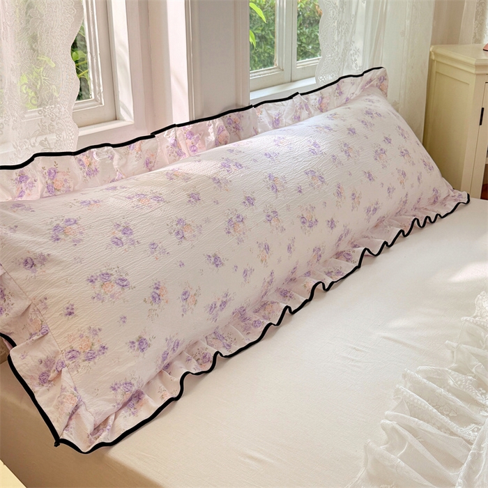 91家纺网 家纺一手货源 找家纺 梦舒羽 2025新款云感双层纱双人花边枕套情侣双人1.5m枕芯套1.8床枕头套 紫薇花园