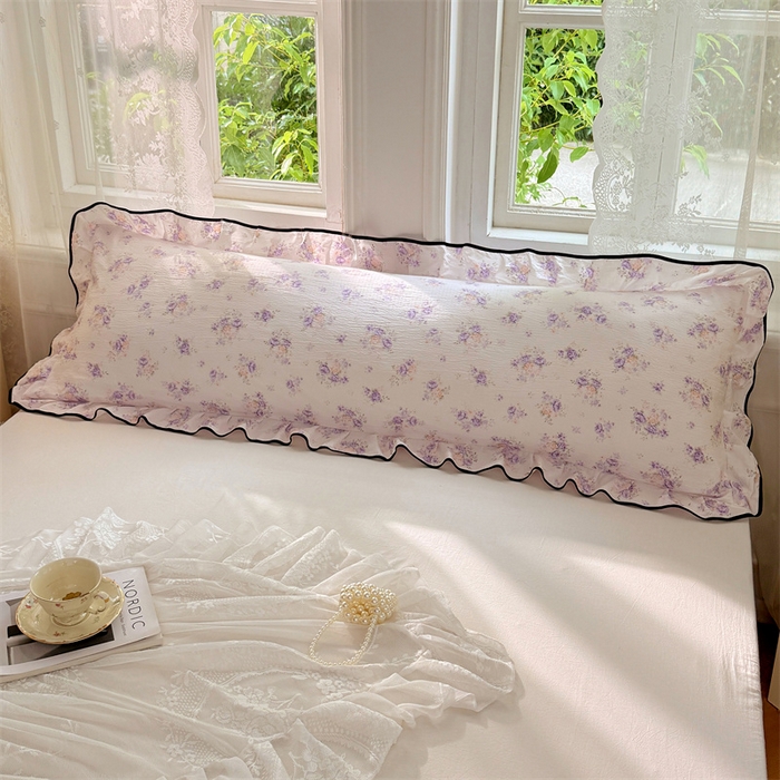 91家纺网 家纺一手货源 找家纺 梦舒羽 2025新款云感双层纱双人花边枕套情侣双人1.5m枕芯套1.8床枕头套 紫薇花园