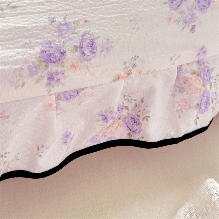 91家纺网 家纺一手货源 找家纺 梦舒羽 2025新款云感双层纱双人花边枕套情侣双人1.5m枕芯套1.8床枕头套 紫薇花园