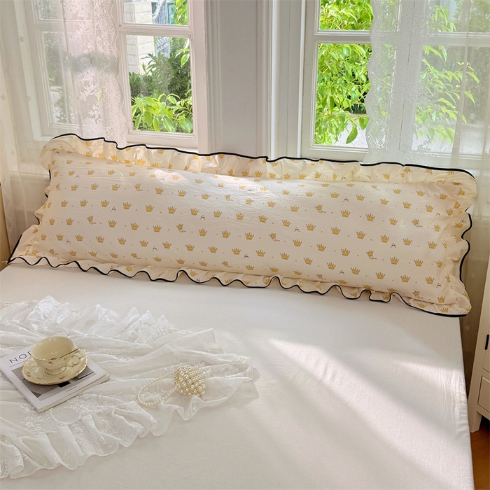 91家纺网 家纺一手货源 找家纺 梦舒羽 2025新款云感双层纱双人花边枕套情侣双人1.5m枕芯套1.8床枕头套 小皇冠