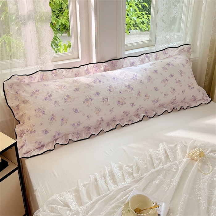 91家纺网 家纺一手货源 找家纺 梦舒羽 2025新款云感双层纱双人花边枕套情侣双人1.5m枕芯套1.8床枕头套 紫薇花园