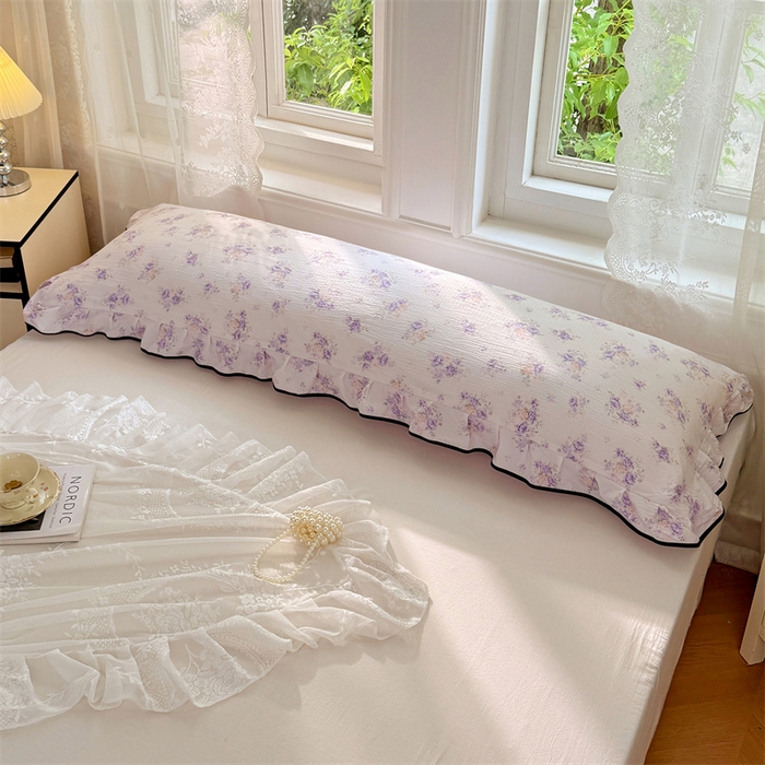 91家纺网 家纺一手货源 找家纺 梦舒羽 2025新款云感双层纱双人花边枕套情侣双人1.5m枕芯套1.8床枕头套 紫薇花园