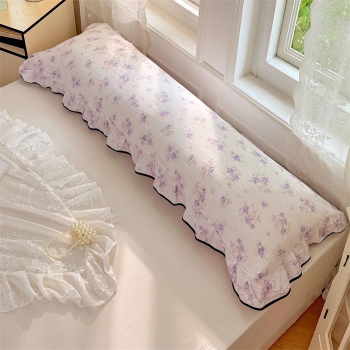 91家纺网 家纺一手货源 找家纺 梦舒羽 2025新款云感双层纱双人花边枕套情侣双人1.5m枕芯套1.8床枕头套 紫薇花园