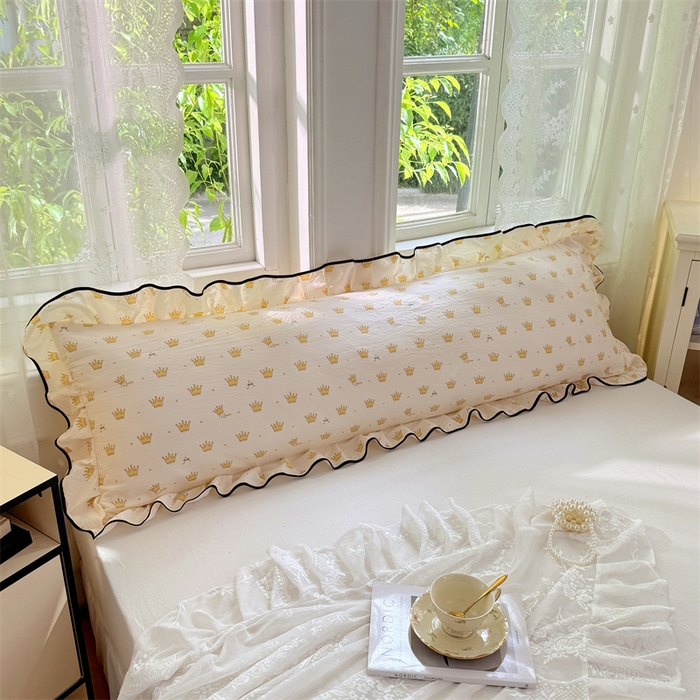 91家纺网 家纺一手货源 找家纺 梦舒羽 2025新款云感双层纱双人花边枕套情侣双人1.5m枕芯套1.8床枕头套 小皇冠