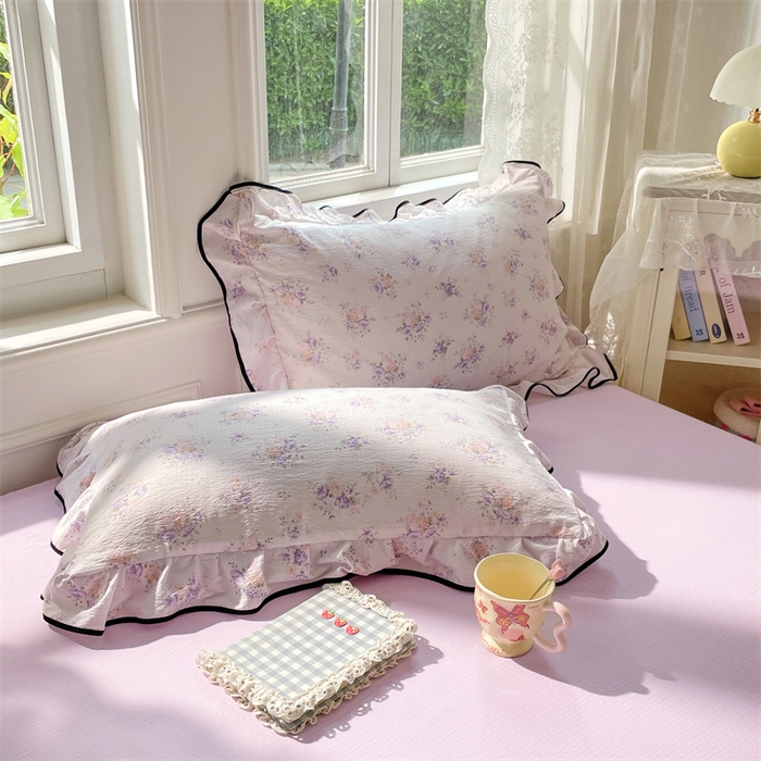 91家纺网 家纺一手货源 找家纺 （总）梦舒羽 2025新款云感双层纱花边枕套宿舍学生48x74一对枕芯内胆套