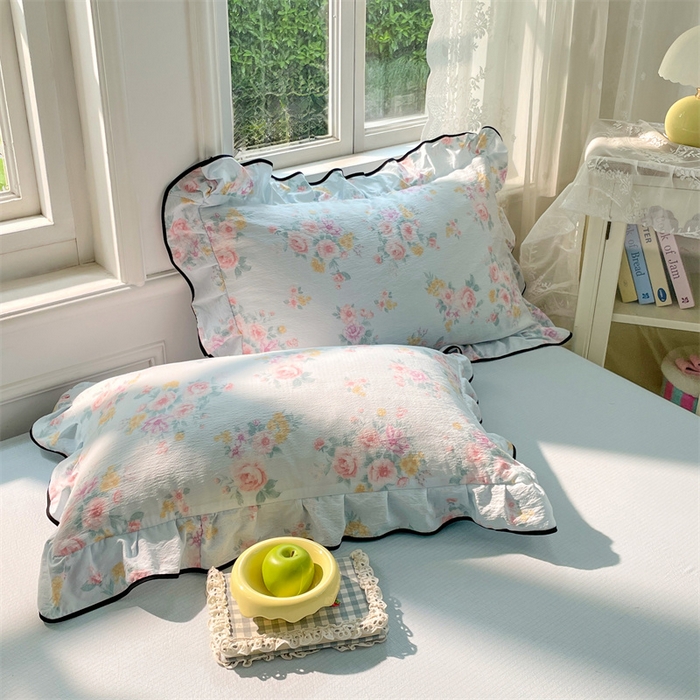 91家纺网 家纺一手货源 找家纺 （总）梦舒羽 2025新款云感双层纱花边枕套宿舍学生48x74一对枕芯内胆套