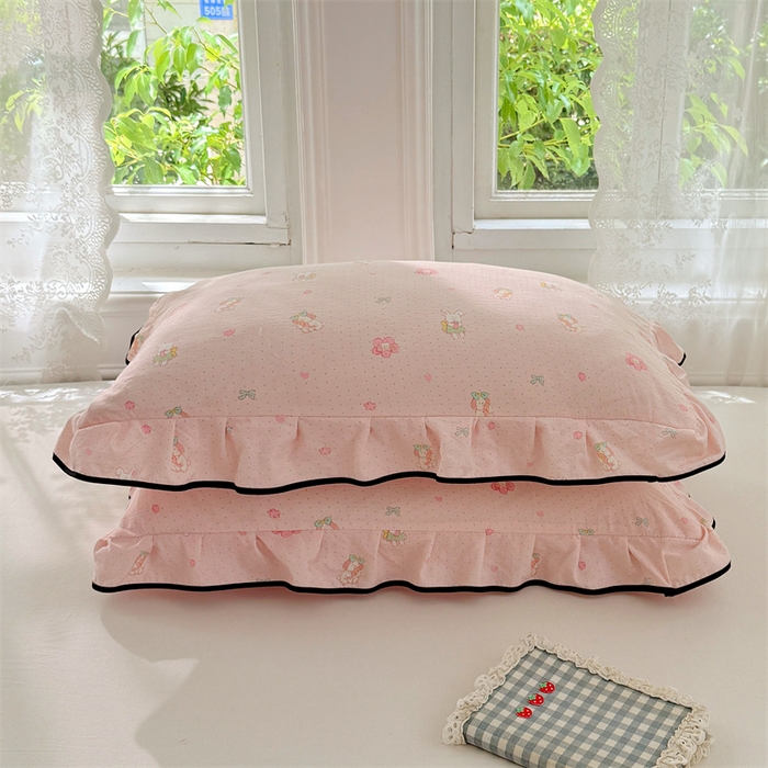 91家纺网 家纺一手货源 找家纺 （总）梦舒羽 2025新款云感双层纱花边枕套宿舍学生48x74一对枕芯内胆套