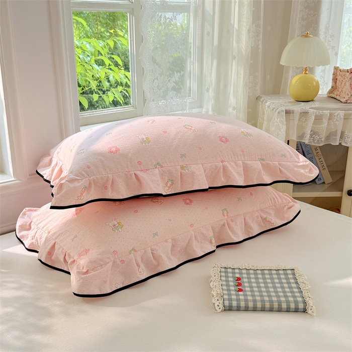 91家纺网 家纺一手货源 找家纺 （总）梦舒羽 2025新款云感双层纱花边枕套宿舍学生48x74一对枕芯内胆套