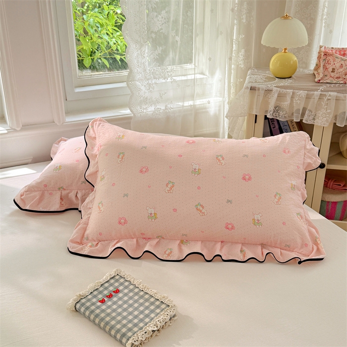 91家纺网 家纺一手货源 找家纺 （总）梦舒羽 2025新款云感双层纱花边枕套宿舍学生48x74一对枕芯内胆套