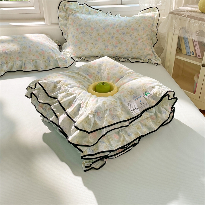 91家纺网 家纺一手货源 找家纺 梦舒羽 2025新款云感双层纱花边枕套宿舍学生48x74一对枕芯内胆套 春日初见