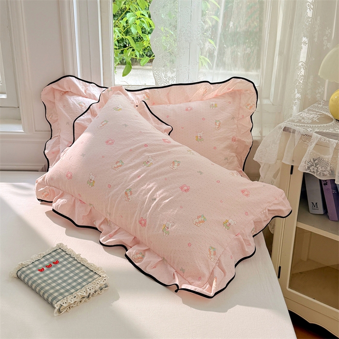 91家纺网 家纺一手货源 找家纺 （总）梦舒羽 2025新款云感双层纱花边枕套宿舍学生48x74一对枕芯内胆套