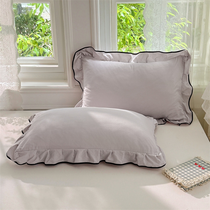 91家纺网 家纺一手货源 找家纺 （总）梦舒羽 2025新款云感双层纱花边枕套宿舍学生48x74一对枕芯内胆套