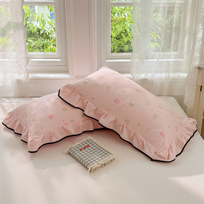 91家纺网 家纺一手货源 找家纺 （总）梦舒羽 2025新款云感双层纱花边枕套宿舍学生48x74一对枕芯内胆套