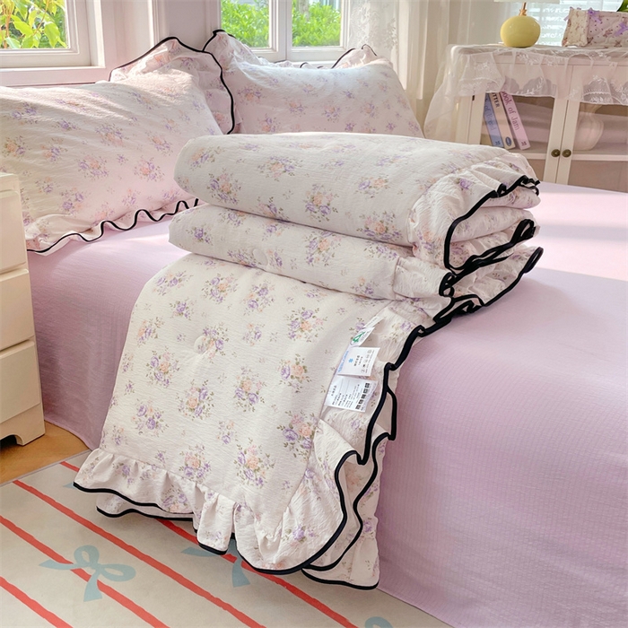 91家纺网 家纺一手货源 找家纺 梦舒羽 2025新款云感双层纱花边枕套宿舍学生48x74一对枕芯内胆套 紫薇花园