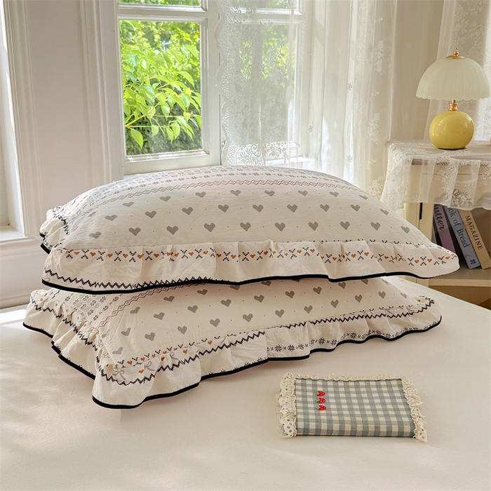 91家纺网 家纺一手货源 找家纺 梦舒羽 2025新款云感双层纱花边枕套宿舍学生48x74一对枕芯内胆套 遇见浪漫