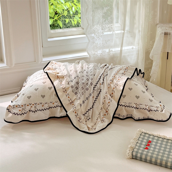 91家纺网 家纺一手货源 找家纺 梦舒羽 2025新款云感双层纱花边枕套宿舍学生48x74一对枕芯内胆套 遇见浪漫