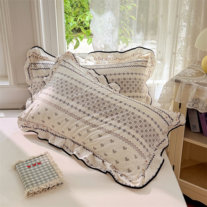 91家纺网 家纺一手货源 找家纺 梦舒羽 2025新款云感双层纱花边枕套宿舍学生48x74一对枕芯内胆套 遇见浪漫