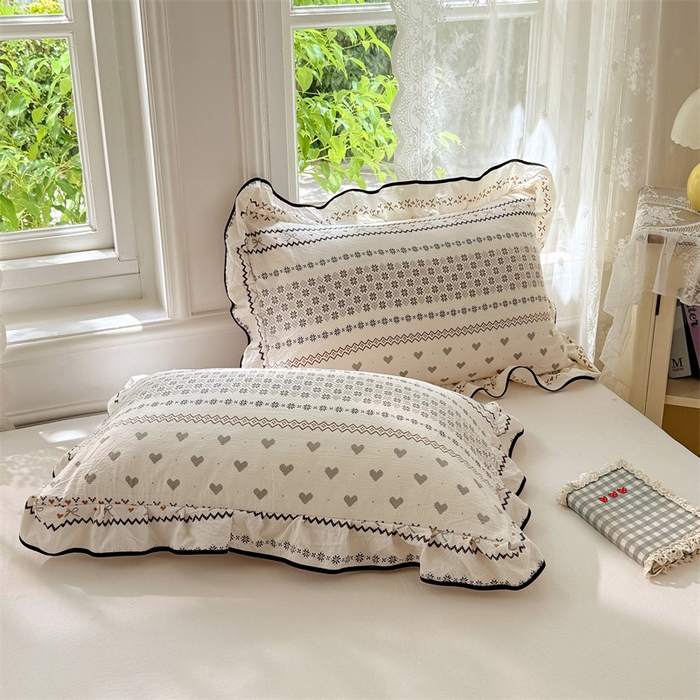 91家纺网 家纺一手货源 找家纺 梦舒羽 2025新款云感双层纱花边枕套宿舍学生48x74一对枕芯内胆套 遇见浪漫