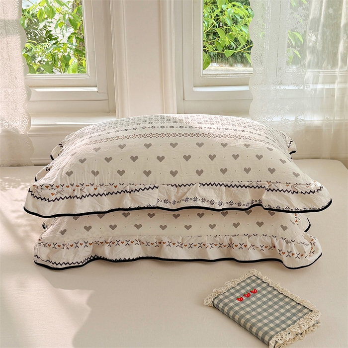 91家纺网 家纺一手货源 找家纺 梦舒羽 2025新款云感双层纱花边枕套宿舍学生48x74一对枕芯内胆套 遇见浪漫