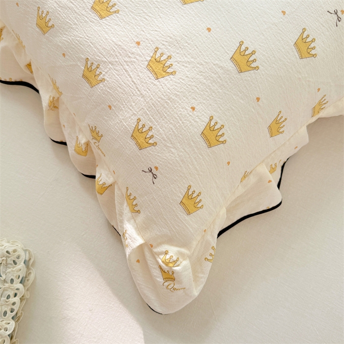 91家纺网 家纺一手货源 找家纺 梦舒羽 2025新款云感双层纱花边枕套宿舍学生48x74一对枕芯内胆套 小皇冠