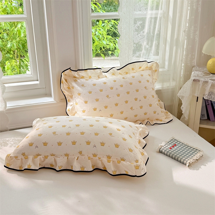 91家纺网 家纺一手货源 找家纺 梦舒羽 2025新款云感双层纱花边枕套宿舍学生48x74一对枕芯内胆套 小皇冠