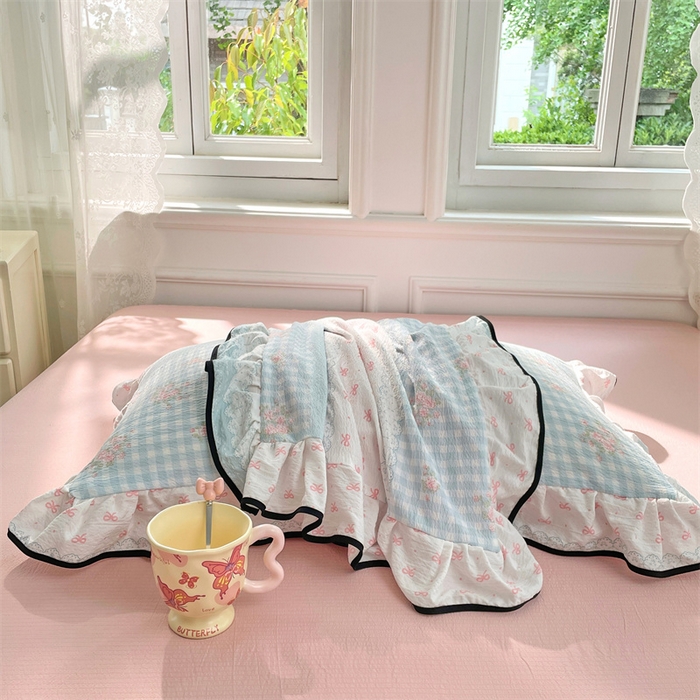 91家纺网 家纺一手货源 找家纺 梦舒羽 2025新款云感双层纱花边枕套宿舍学生48x74一对枕芯内胆套 浮生若梦