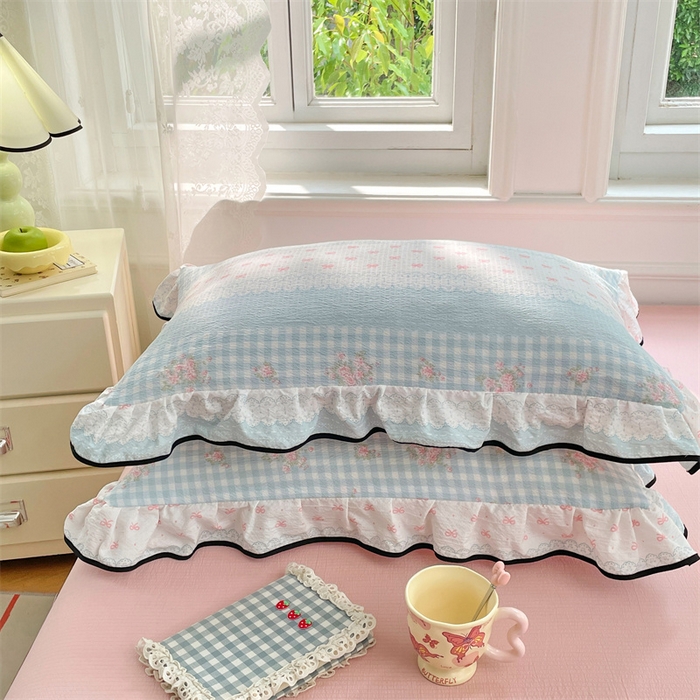 91家纺网 家纺一手货源 找家纺 梦舒羽 2025新款云感双层纱花边枕套宿舍学生48x74一对枕芯内胆套 浮生若梦