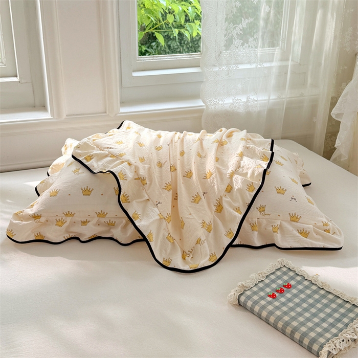 91家纺网 家纺一手货源 找家纺 梦舒羽 2025新款云感双层纱花边枕套宿舍学生48x74一对枕芯内胆套 小皇冠