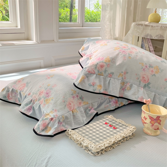 91家纺网 家纺一手货源 找家纺 梦舒羽 2025新款云感双层纱花边枕套宿舍学生48x74一对枕芯内胆套 繁花入梦