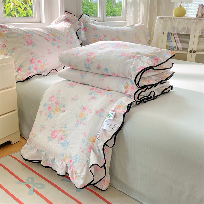 91家纺网 家纺一手货源 找家纺 梦舒羽 2025新款云感双层纱花边枕套宿舍学生48x74一对枕芯内胆套 朝花夕拾